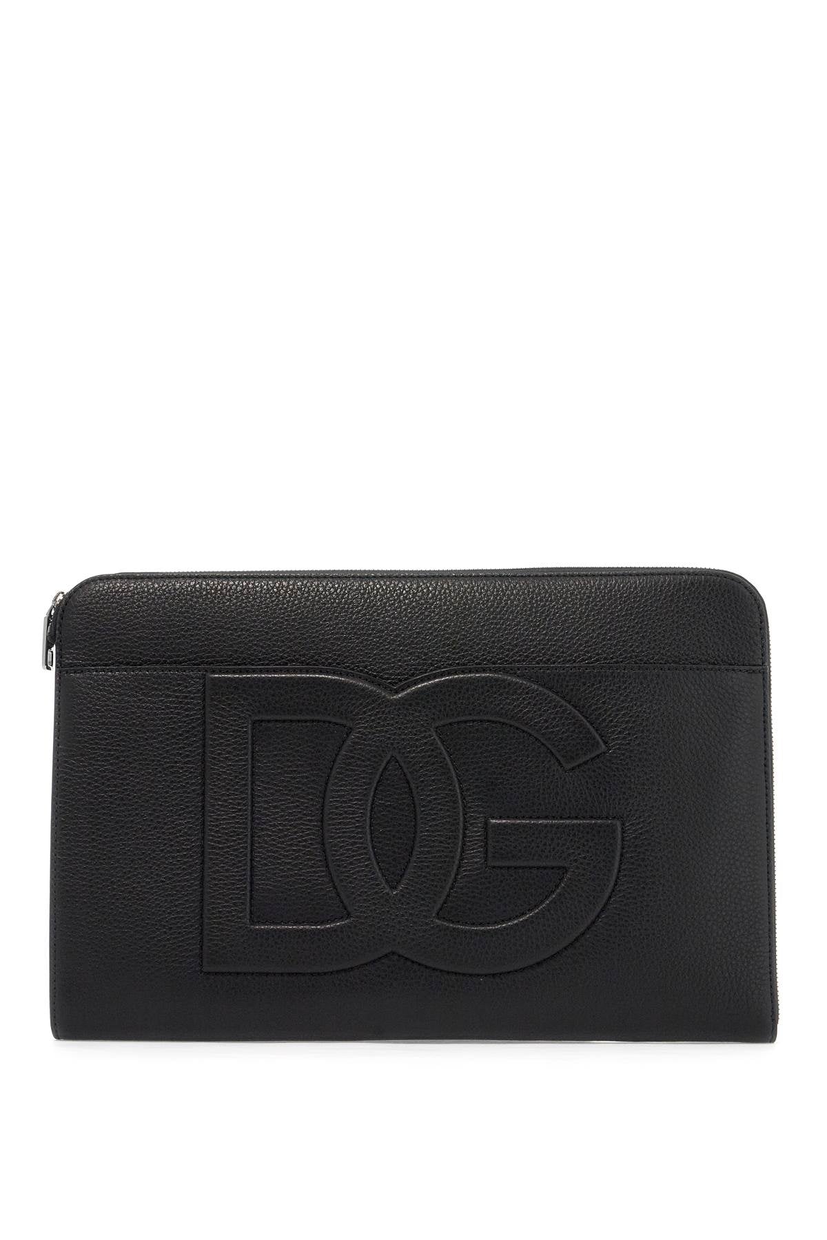 Dolce & Gabbana Men's Large Hammered Leather Pouch in Nero | BM2337A8034