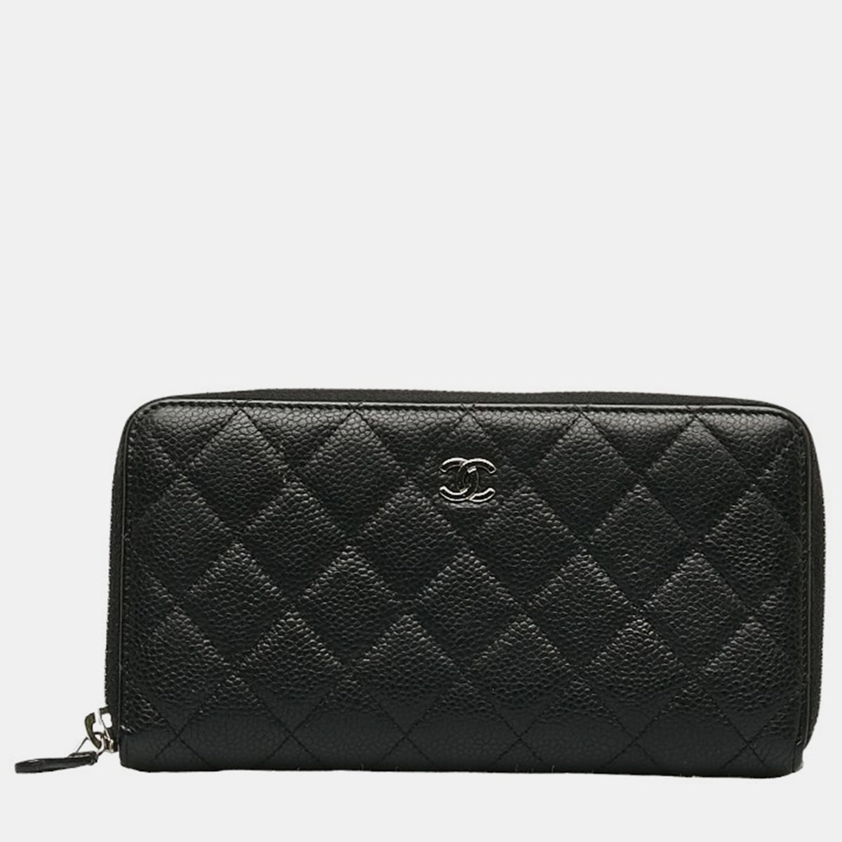 Chanel Black Leather CC Caviar Quilted Zip Wallet