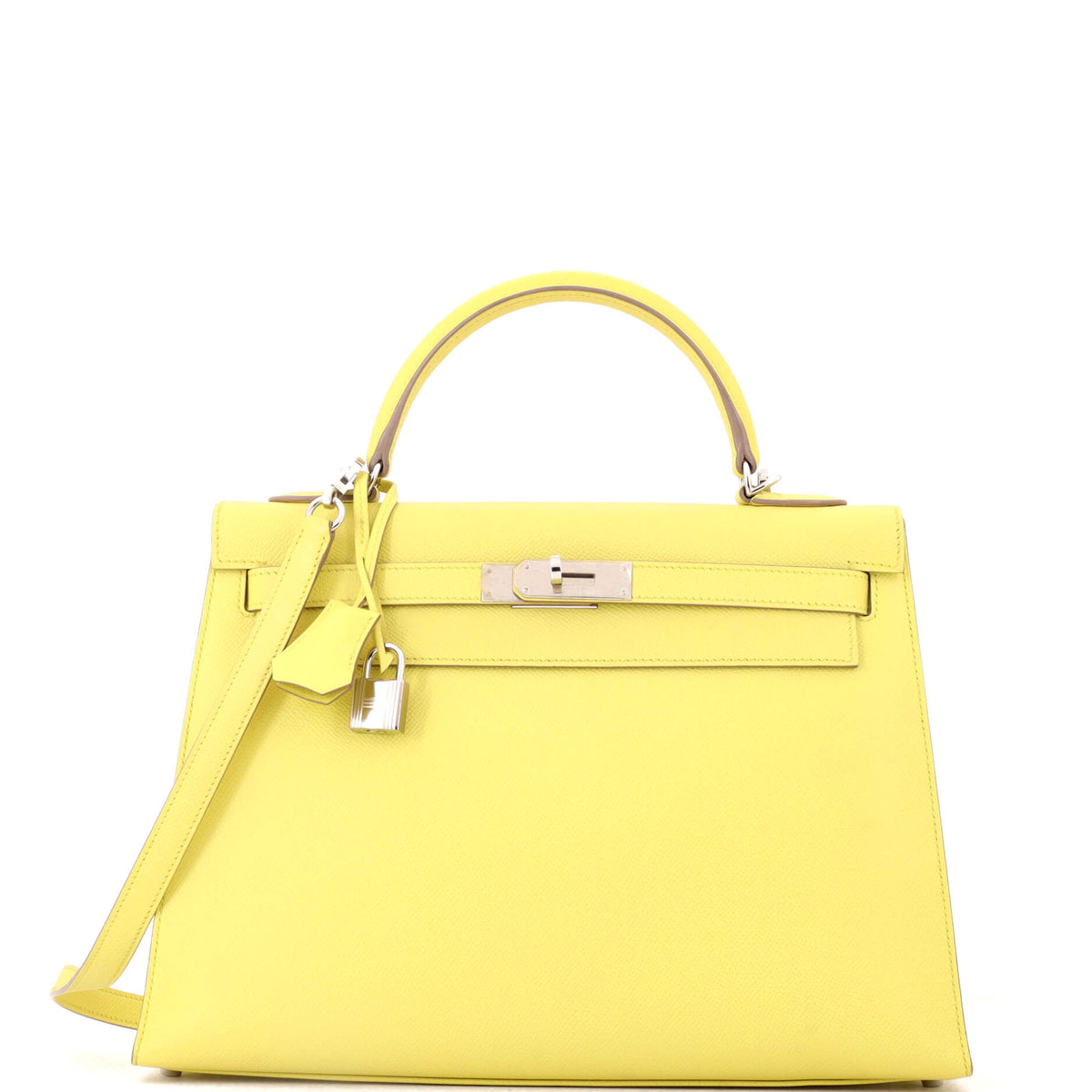 Herm?s Kelly Handbag Soufre Epsom with Palladium Hardware 32