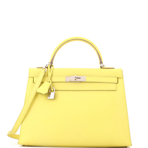 Kelly Handbag Soufre Epsom with Palladium Hardware 32