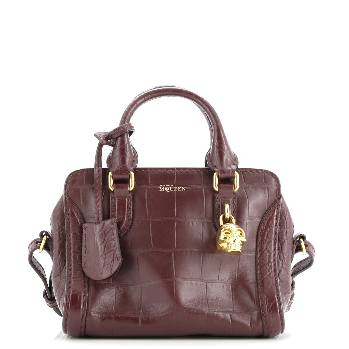 Alexander Mcqueen Padlock Zip Around Tote Crocodile Embossed Leather Mini