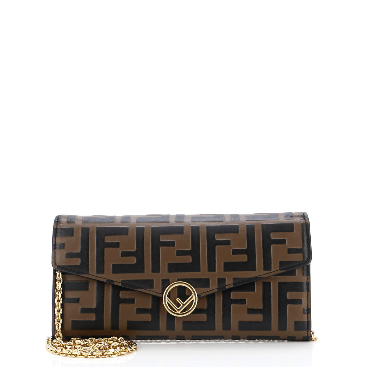 Fendi FENDI F is Continental Chain Wallet Zucca Embossed Leather