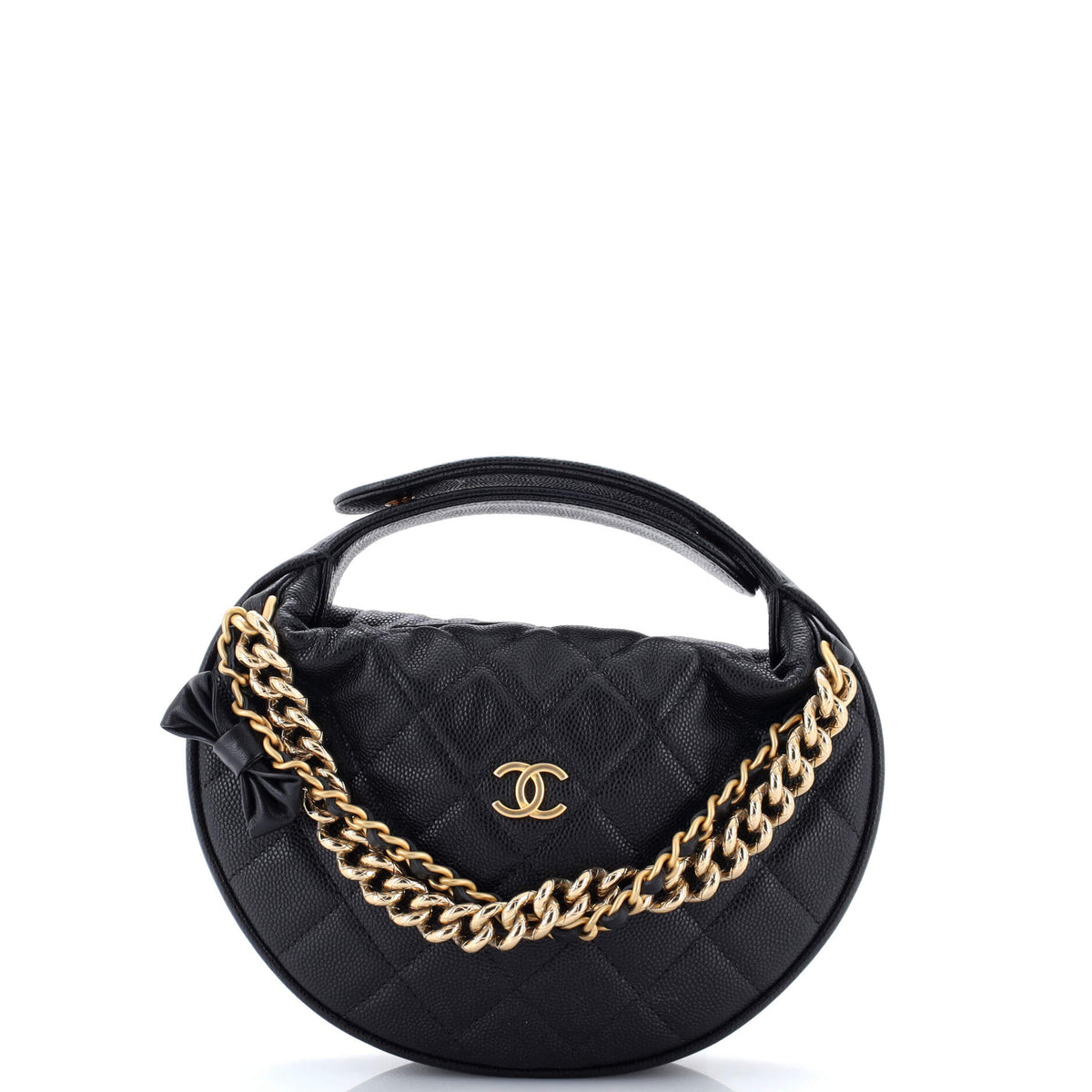 Chanel CHANEL Double Chain Bow Hobo Pouch Quilted Caviar Mini