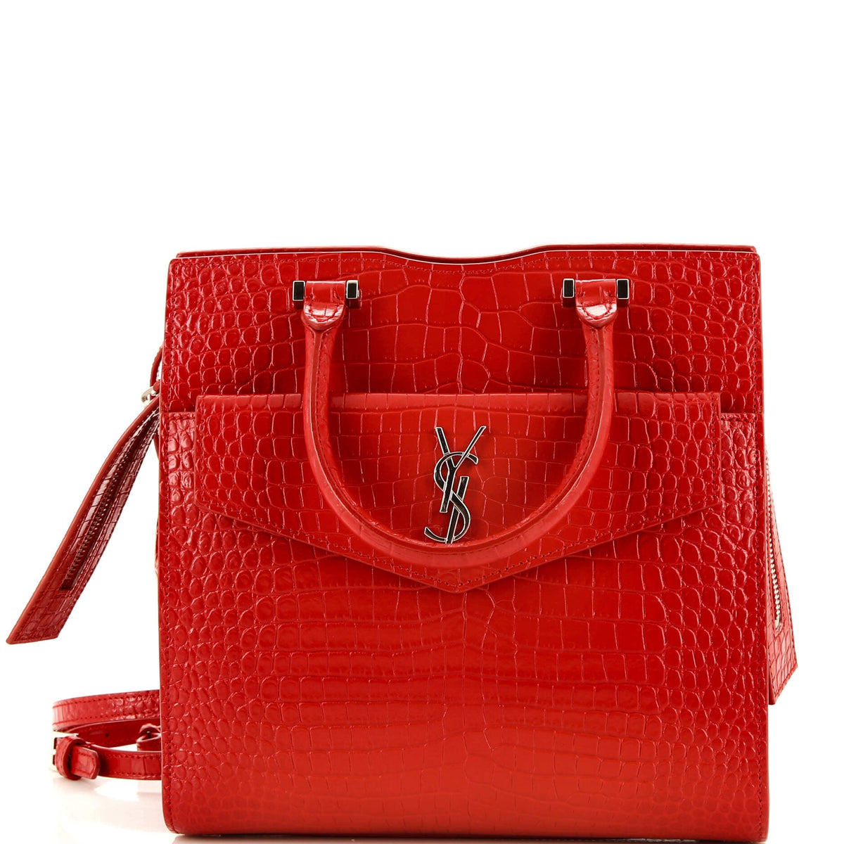 Saint Laurent Uptown Tote Crocodile Embossed Leather Small
