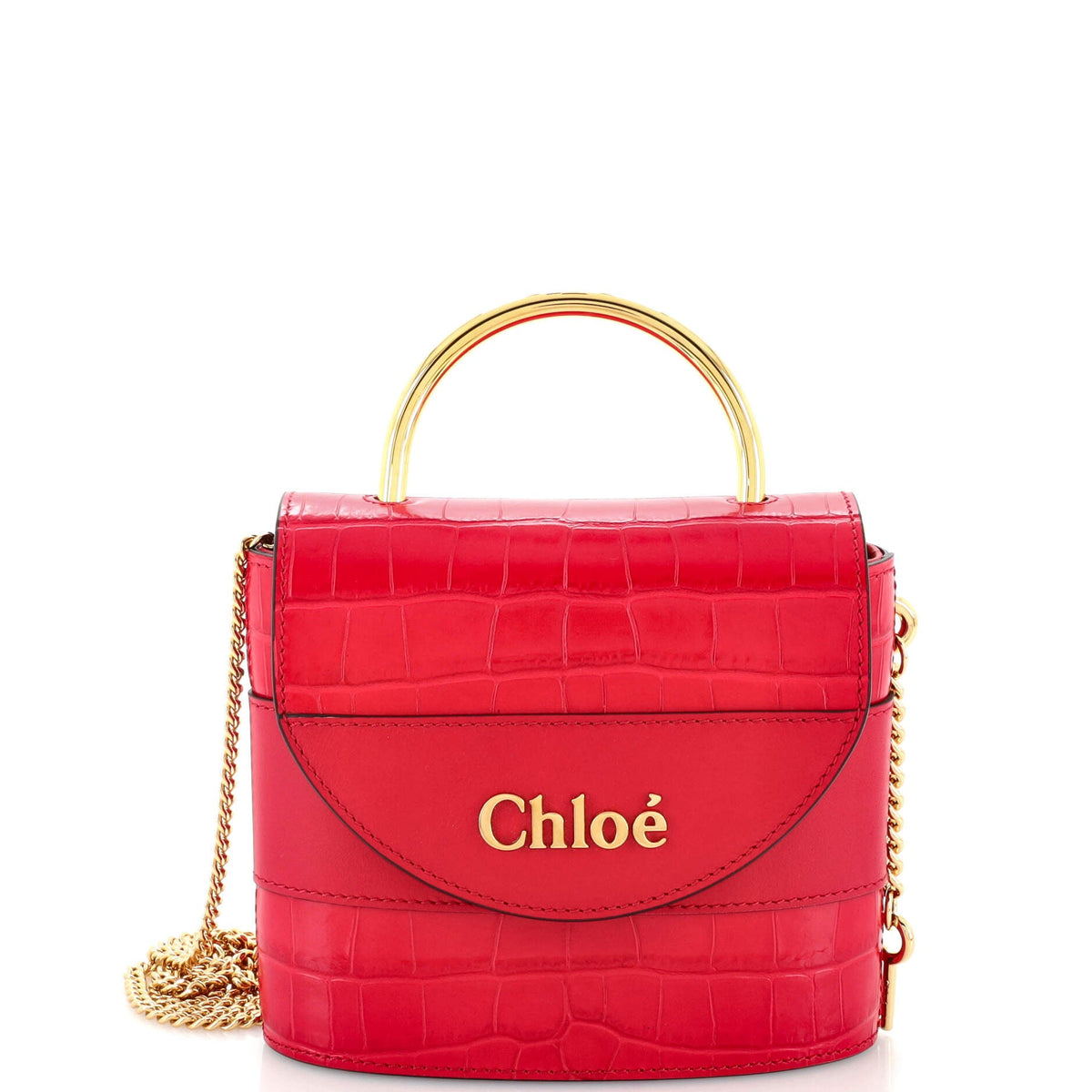 Chloe CHLOE Aby Lock Bag Crocodile Embossed Leather Small
