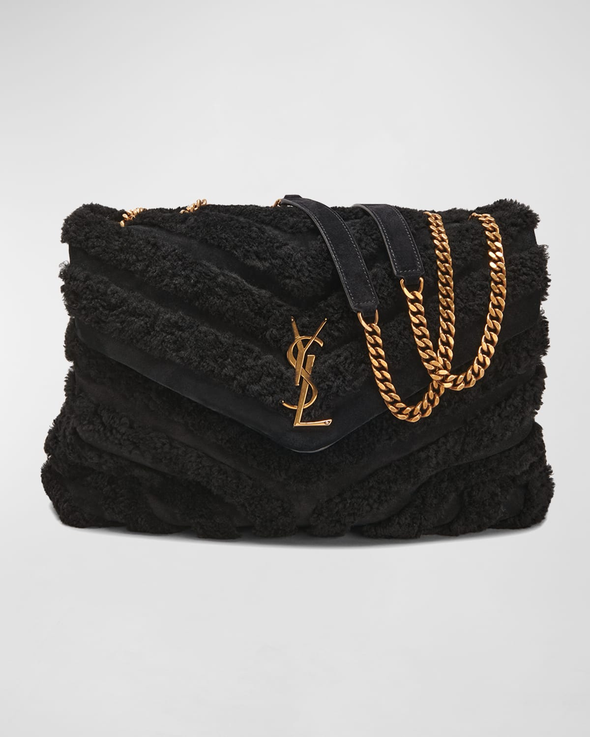 Saint Laurent Loulou Medium YSL Shearling Shoulder Bag