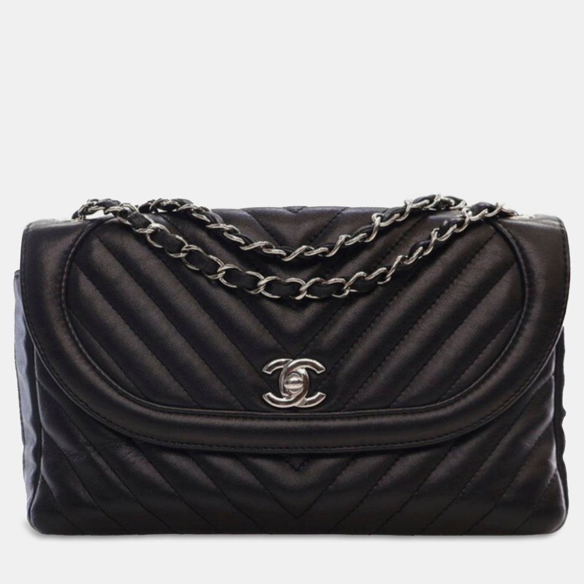 Chanel CC Chevron Calfskin Round Flap