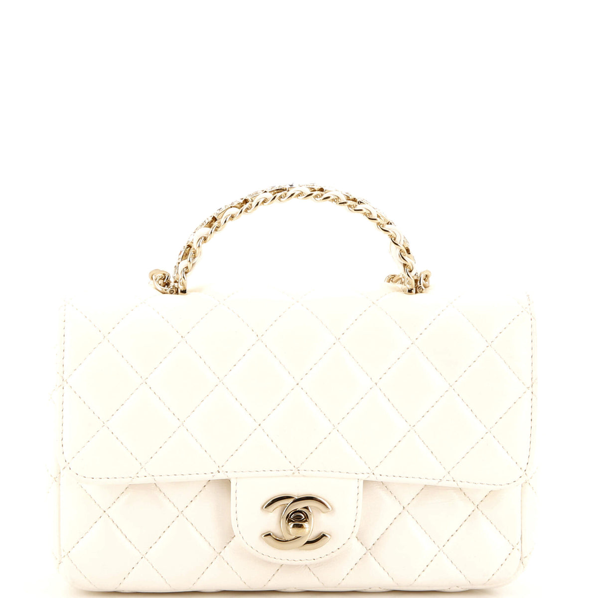 Chanel CHANEL Crystal Chain Flap Top Handle Bag Quilted Lambskin Small
