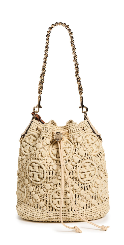 T Monogram Raffia Bucket Bag Natural One Size