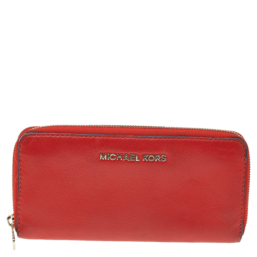 Michael Kors Orange Leather Bedford Zip Around Wallet