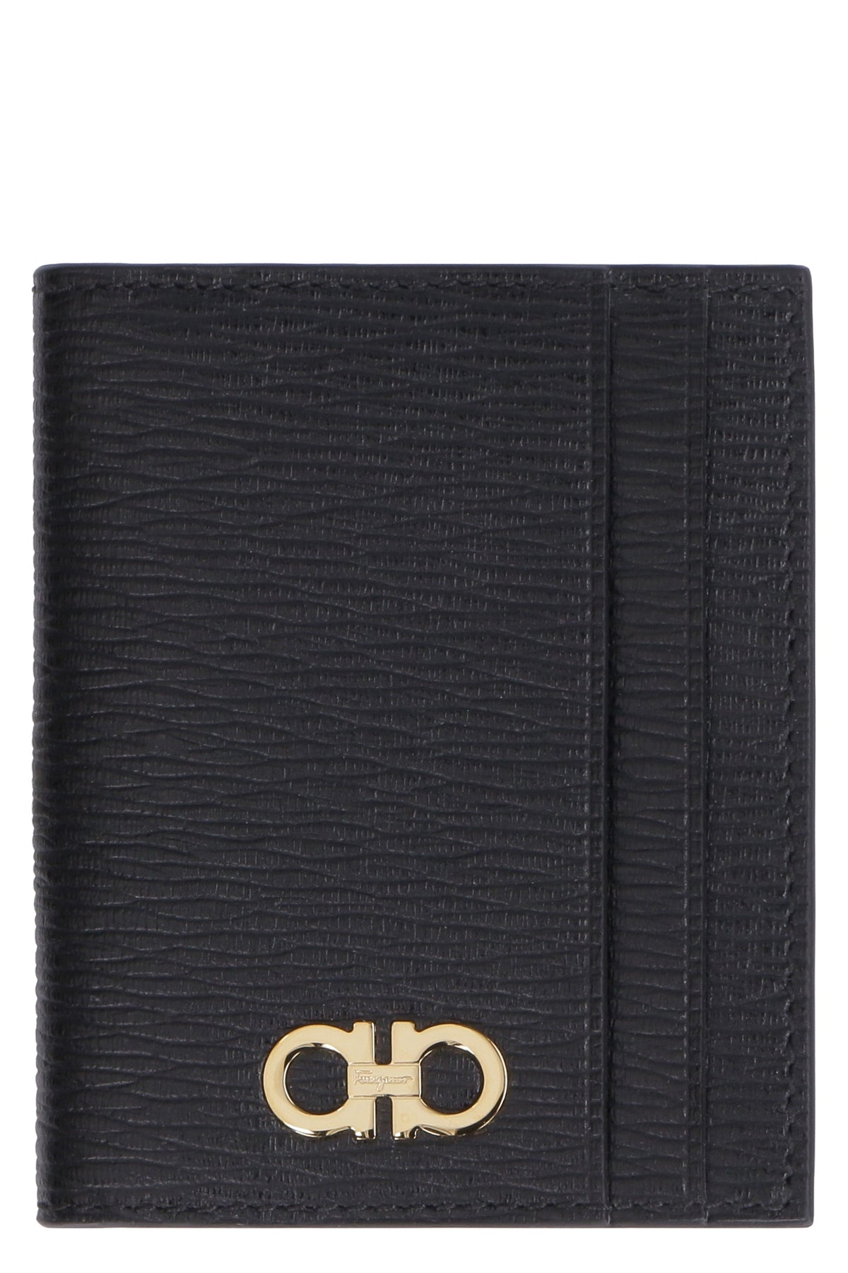 Ferragamo Men's Gancini Leather Card Holder in Black | 660371 Color 741376