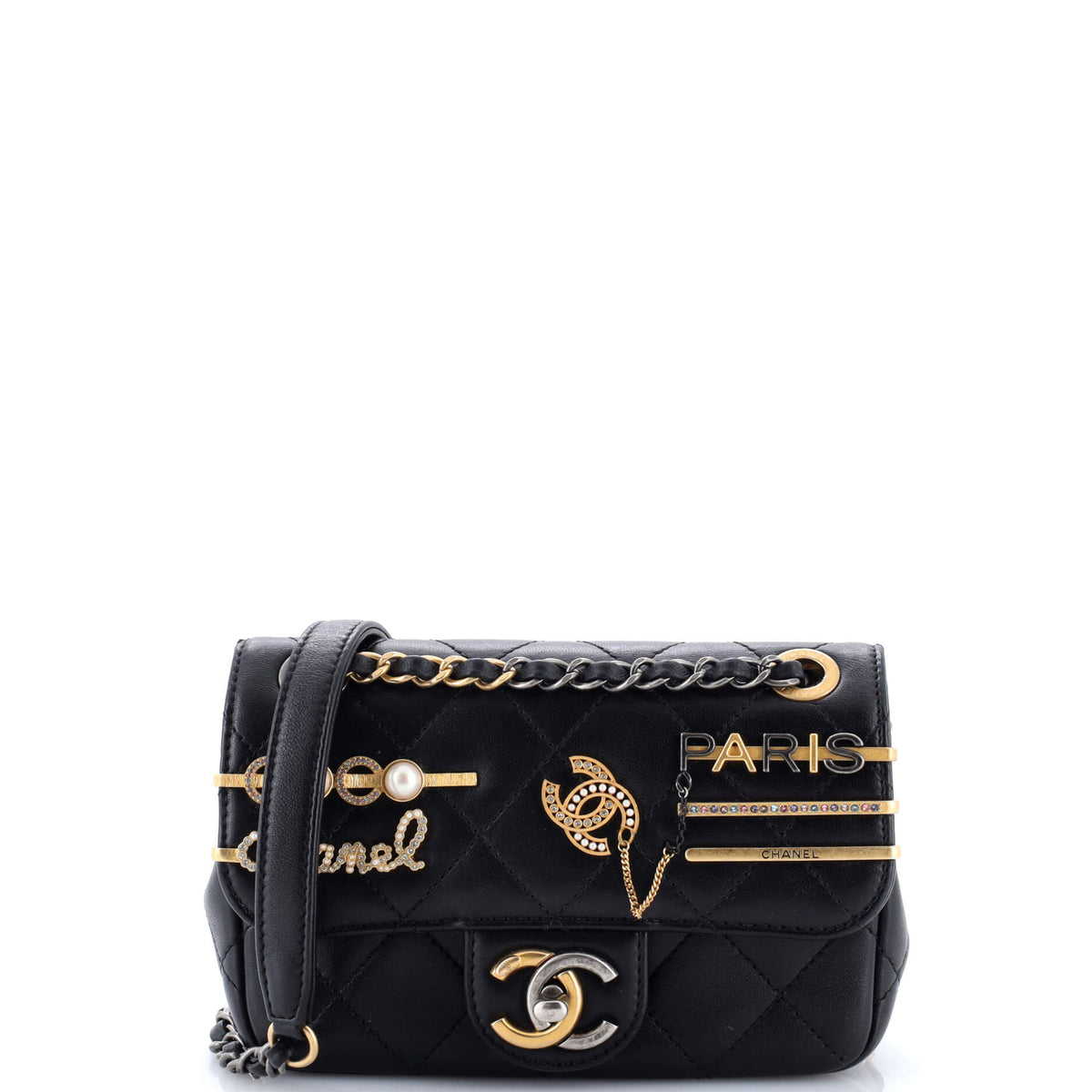 Chanel CHANEL Coco Clips Flap Bag Embellished Quilted Lambskin Mini