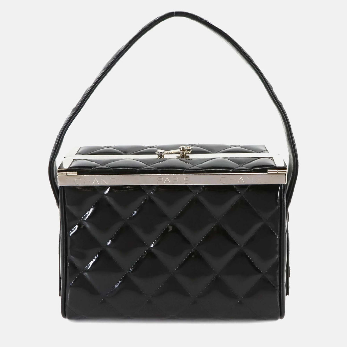 Chanel Black Matelasse Coco Mark Enamel Vanity Bag