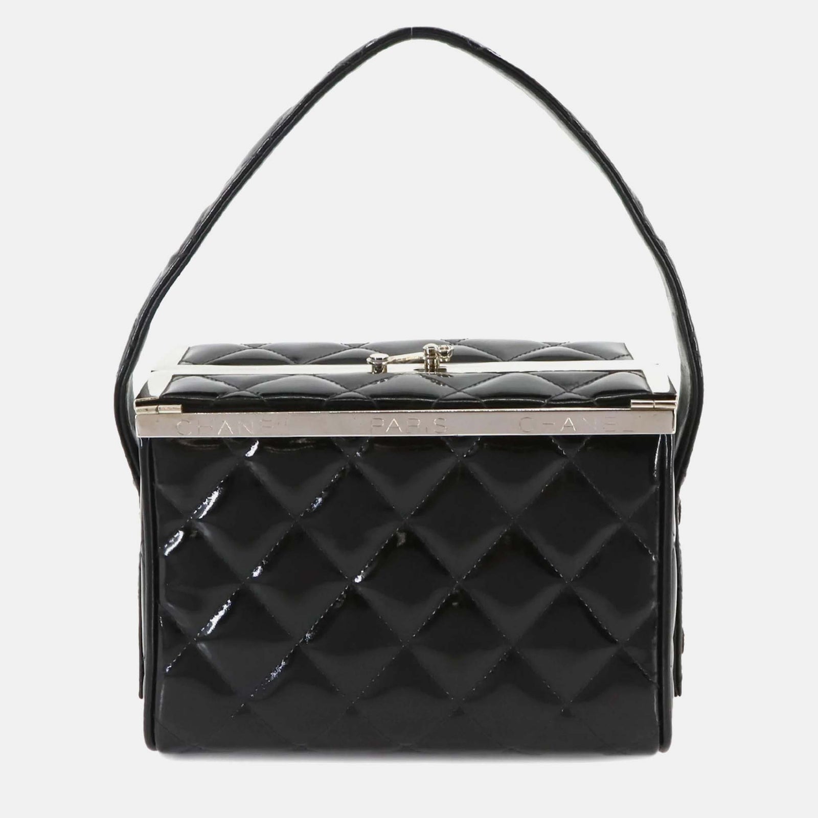 Chanel Schwarze Kosmetiktasche „Coco Mark“ aus Matelassé-Emaille