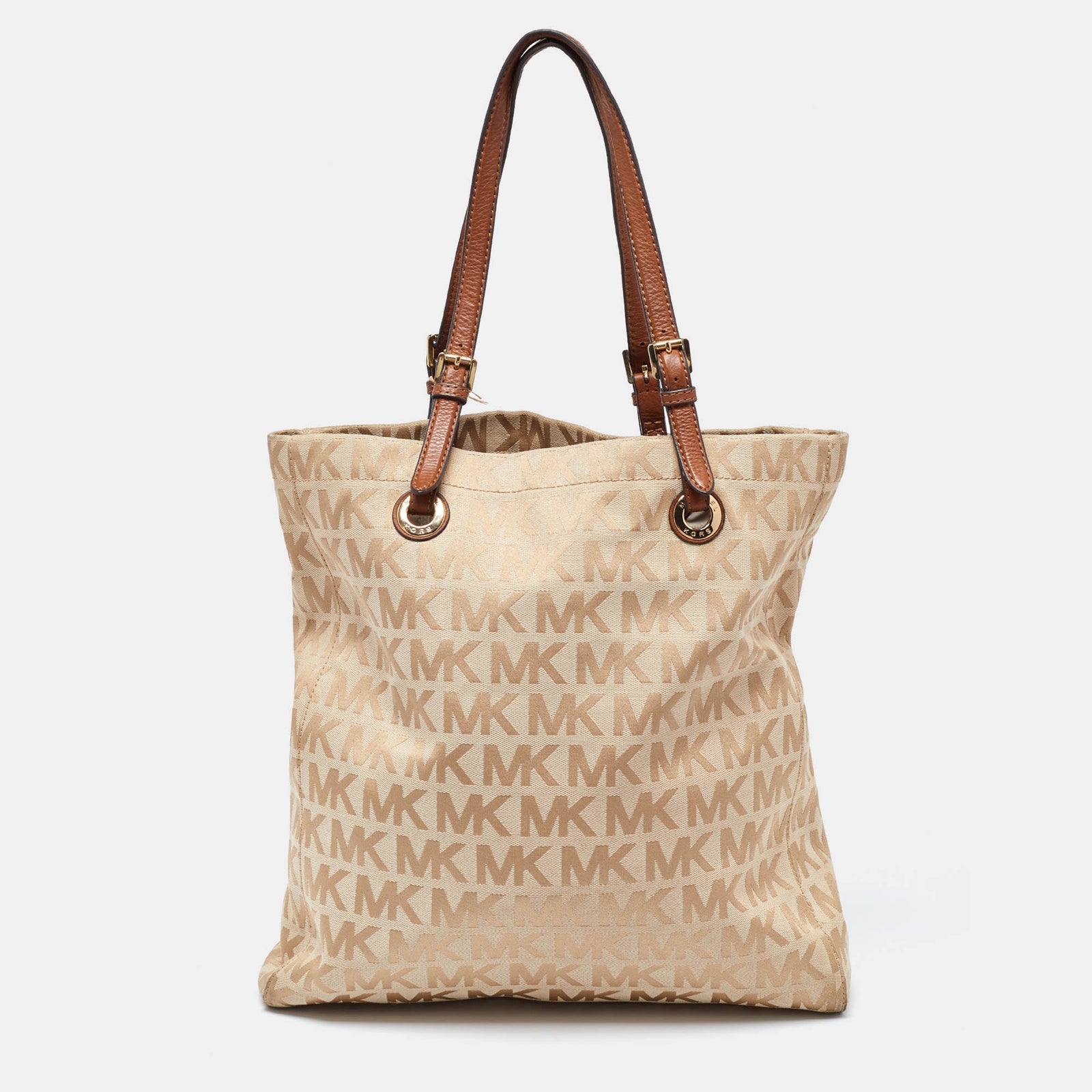 Michael Kors Beige/Brown Signature Canvas and Leather North South Tote