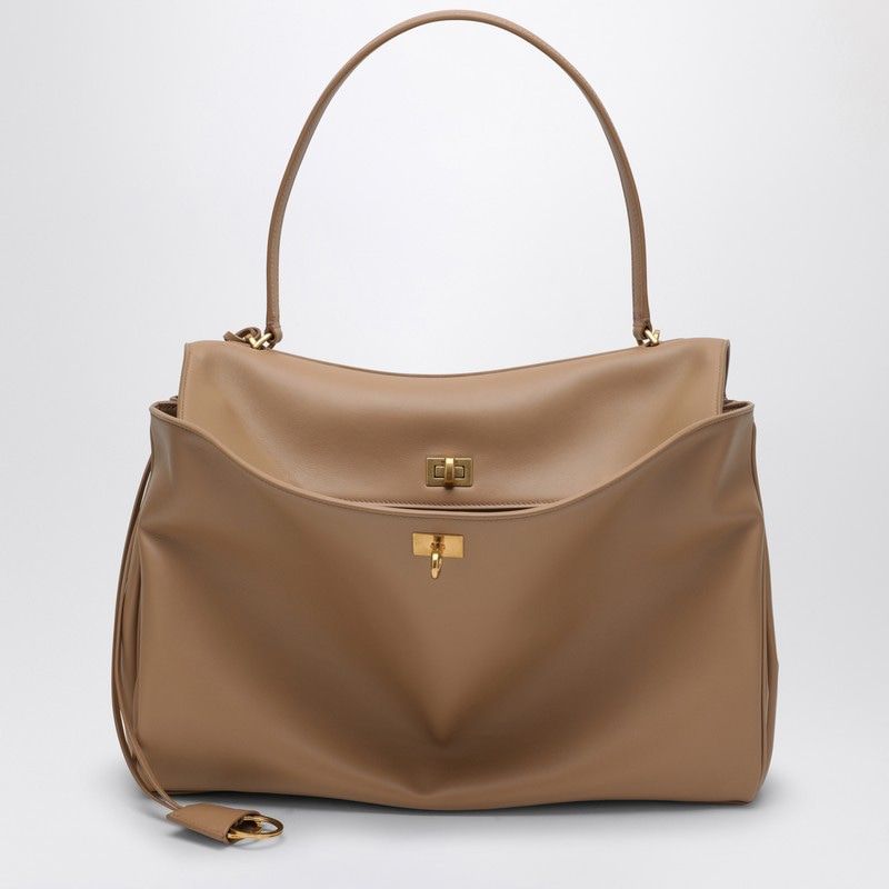 Balenciaga Women's Smooth Coffe Milk Calfskin Large Rodeo Bag in Beige | 7897442AA4V