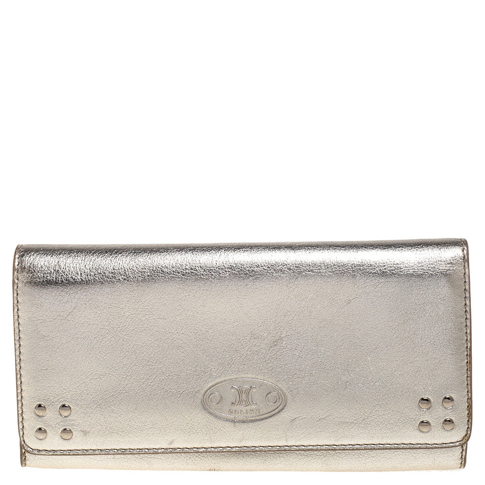 Celine Metallic Gold Leather Flap Continental Wallet