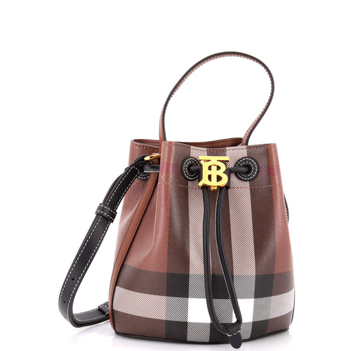 TB Drawstring Bucket Bag Check E-Canvas Mini