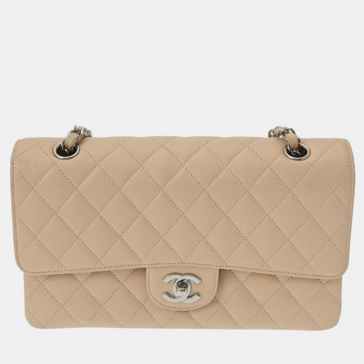 Chanel Beige Caviar Skin Matelasse Chain Shoulder Double Flap 25cm Bag
