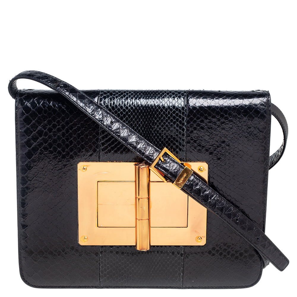 Tom Ford Black Python Large Natalia Shoulder Bag