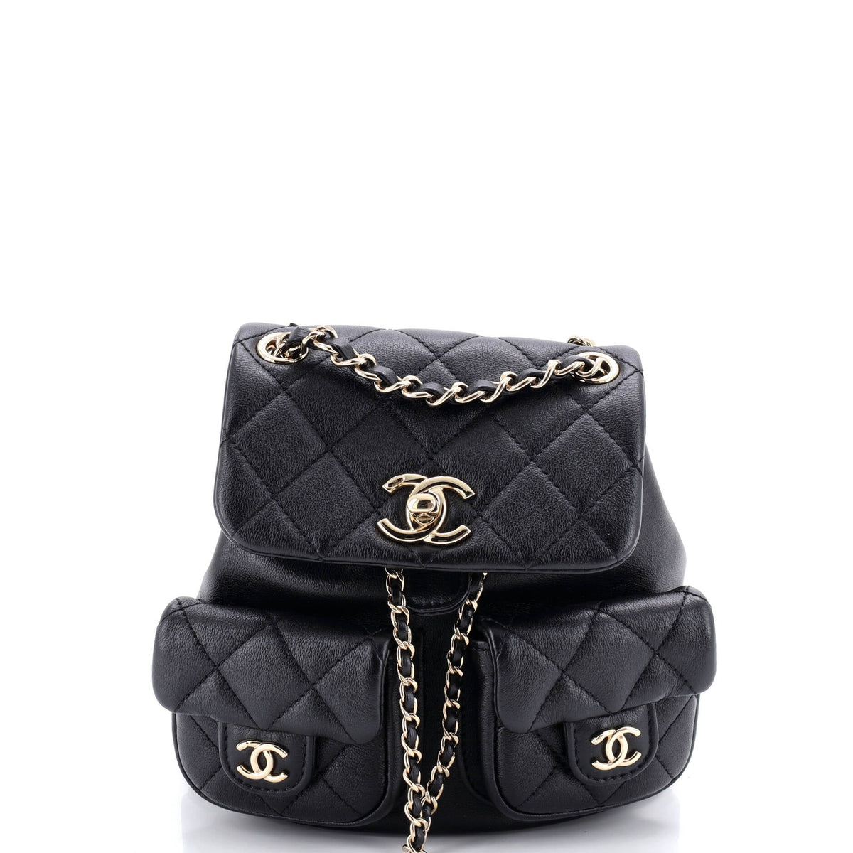 Chanel CHANEL Duma Pockets Drawstring Backpack Quilted Calfskin Small