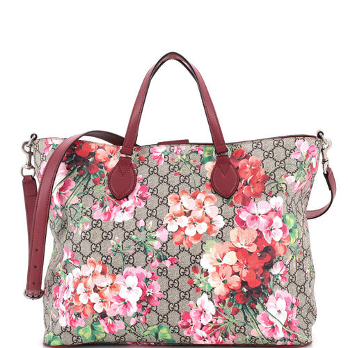 GUCCI Convertible Soft Tote Blooms Print GG Coated Canvas Medium