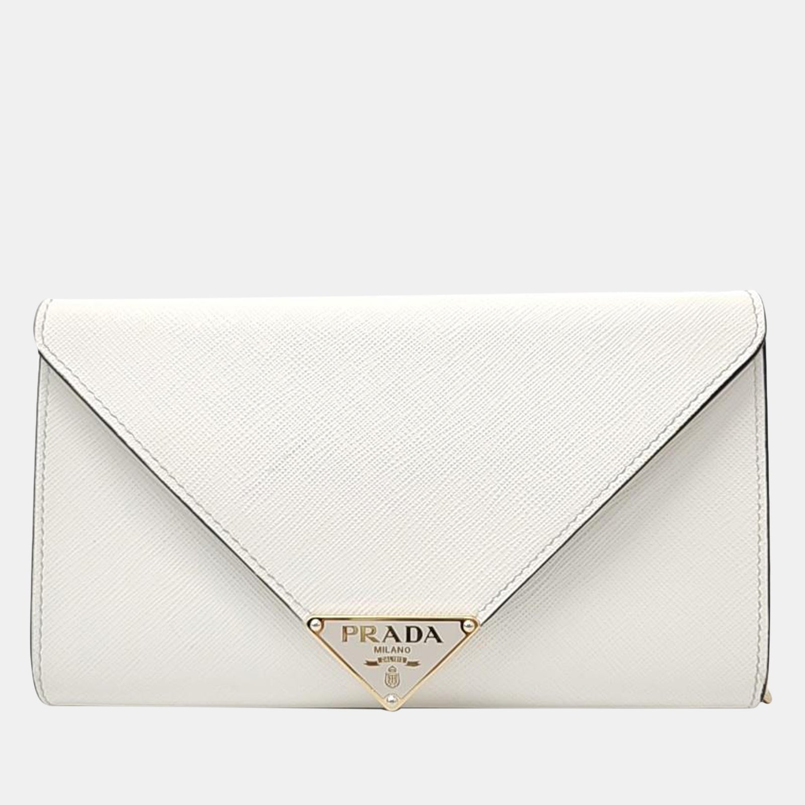 Prada White Saffiano Leather Chain Clutch Bag