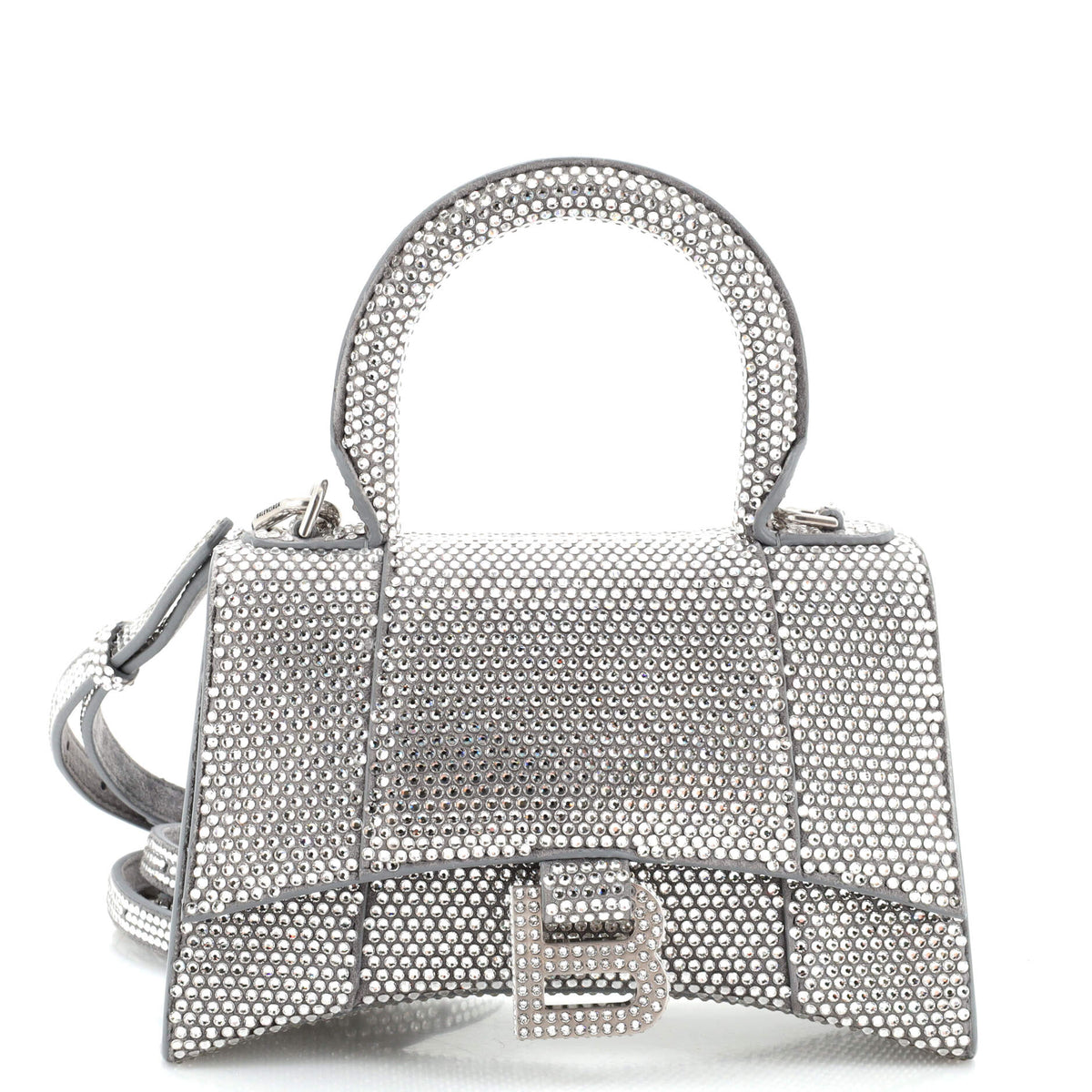 Balenciaga Hourglass Top Handle Bag Suede with Crystals XS