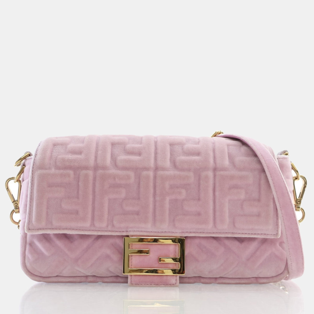Fendi Rosa Confetti Velvet FF Embossed Baguette Shoulder Bags