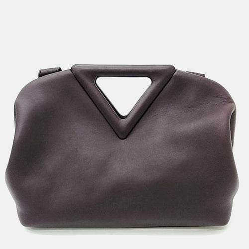 Brown Leather Point Medium Top Handle Bag
