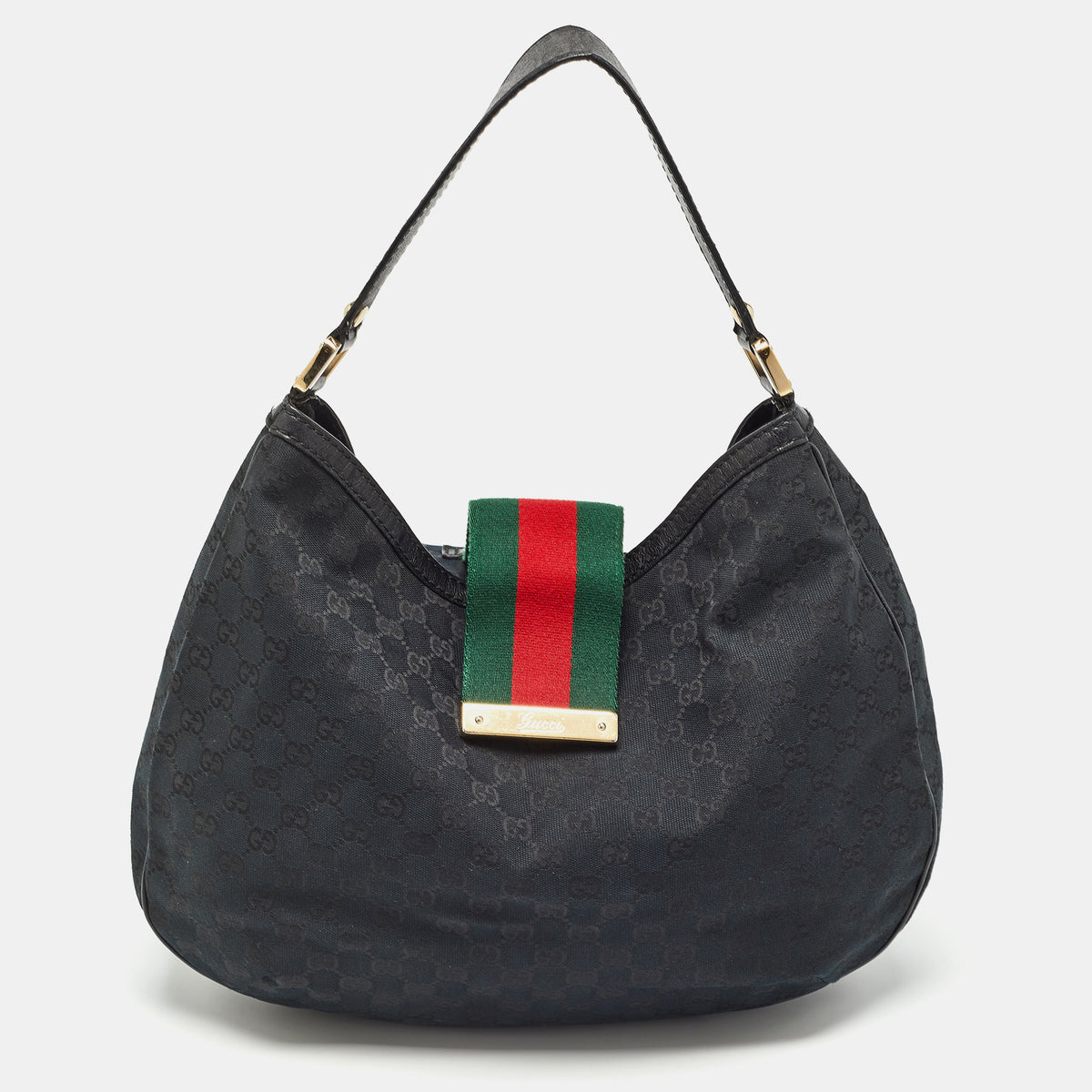 Gucci Black GG Canvas and Leather New Ladies Web Hobo