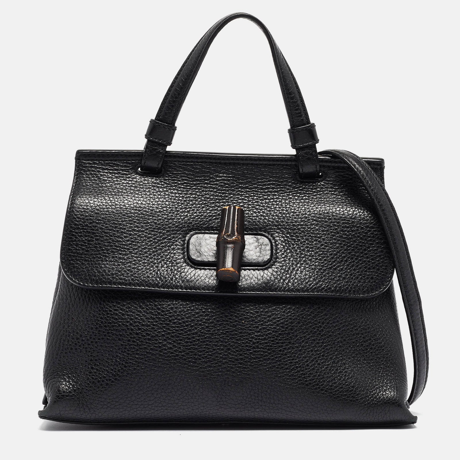 Gucci Black Leather Small Bamboo Daily Top Handle Bag