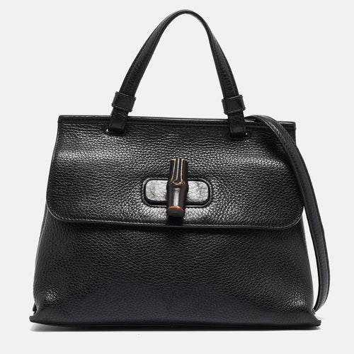 Black Leather Small Bamboo Daily Top Handle Bag