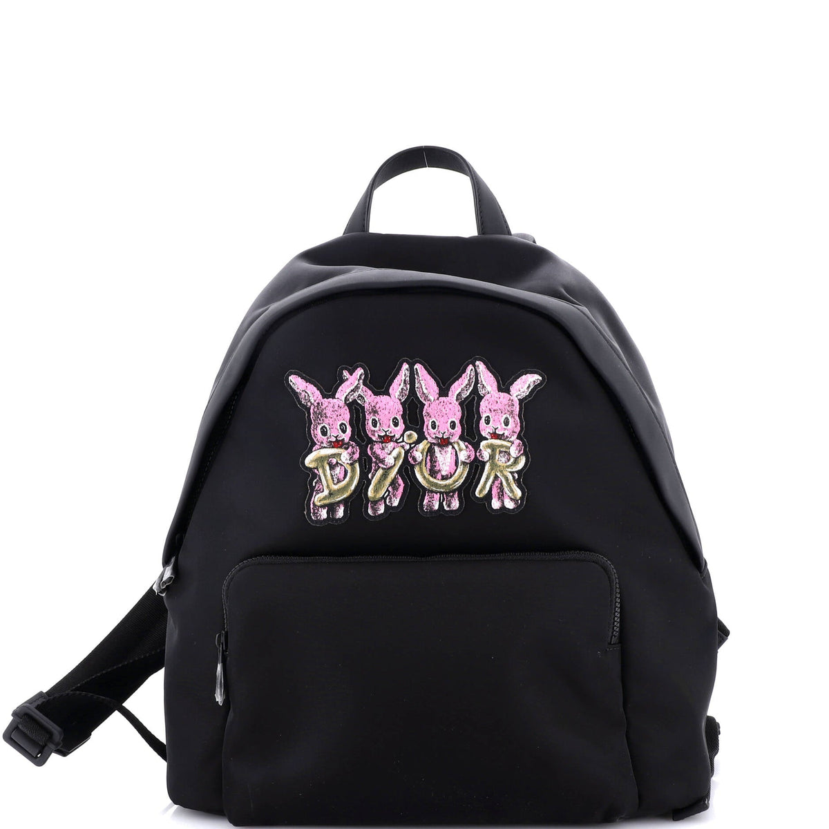 Christian Dior Front Pocket Zip Backpack Embroidered Nylon Medium