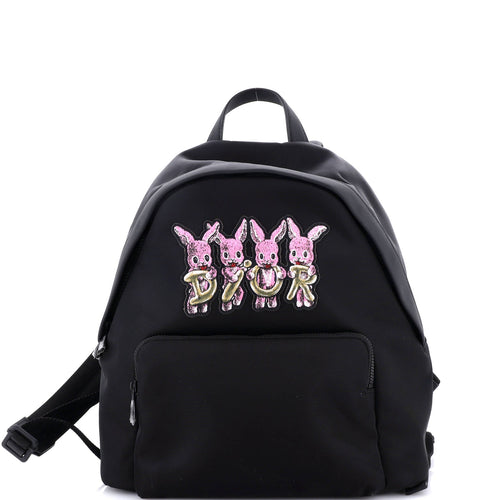 Front Pocket Zip Backpack Embroidered Nylon Medium
