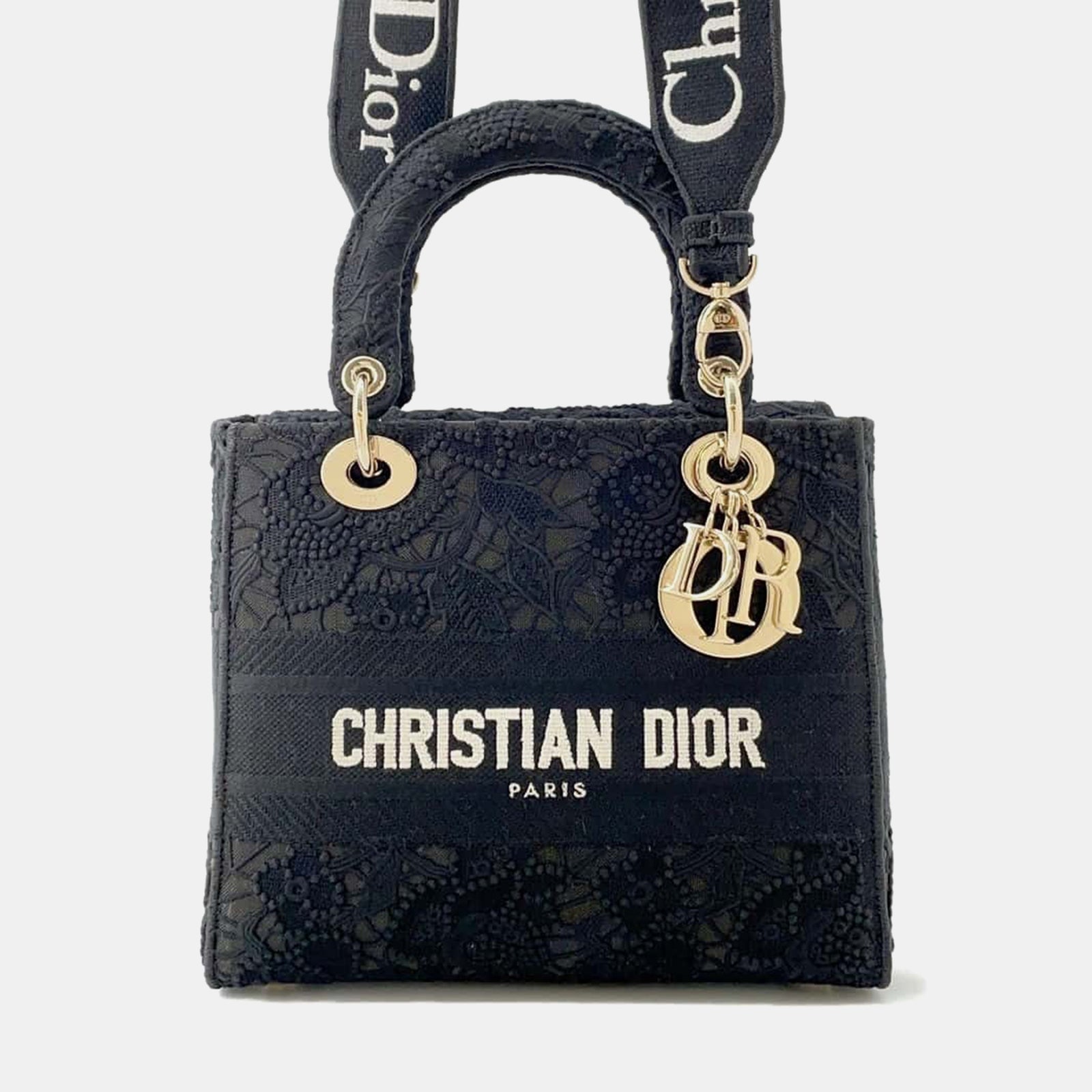 Dior DiorMittelgroße Lady D-LITE Handtasche aus schwarzem/weißem Canvas