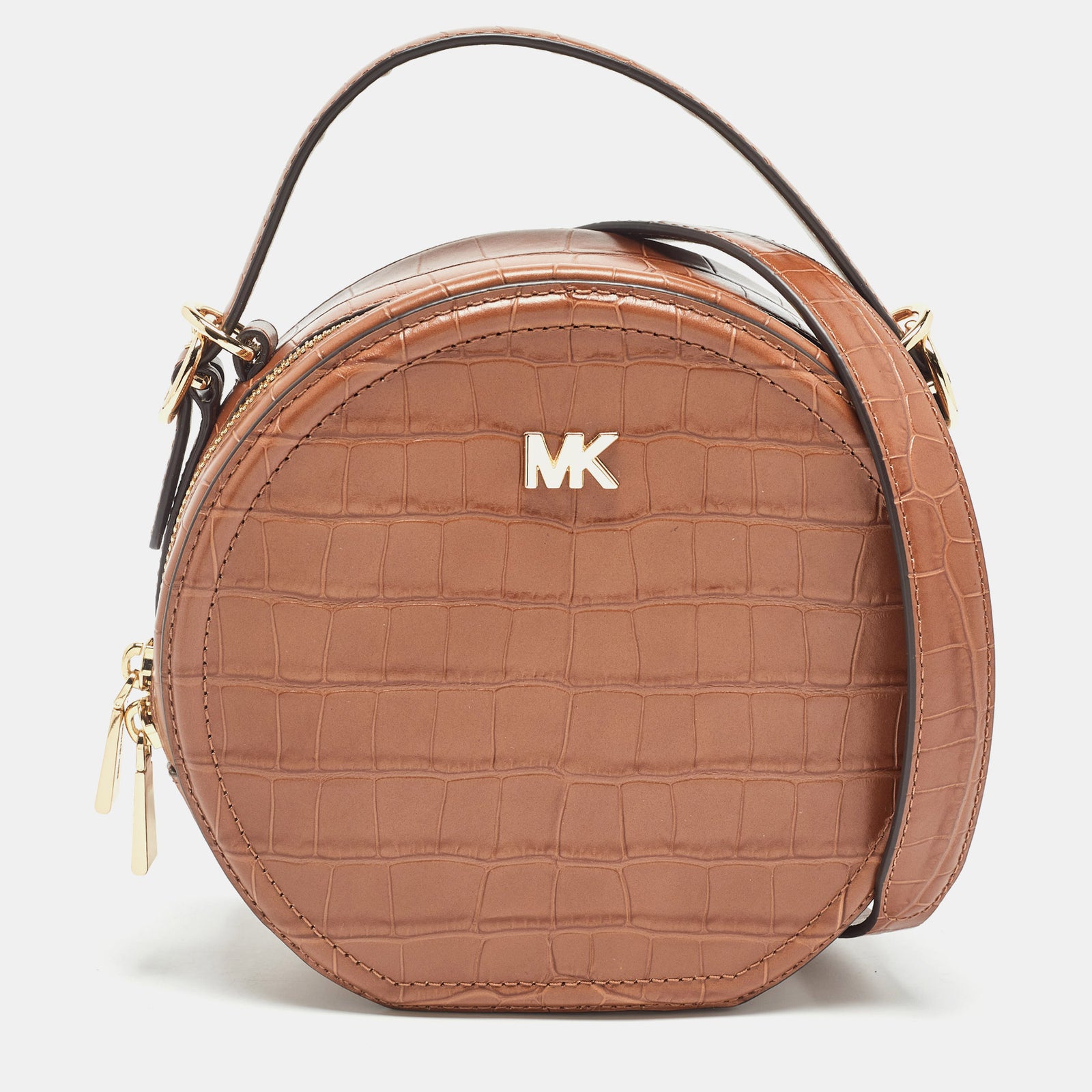 Michael Kors Brown Croc Embossed Leather Delaney Crossbody Bag