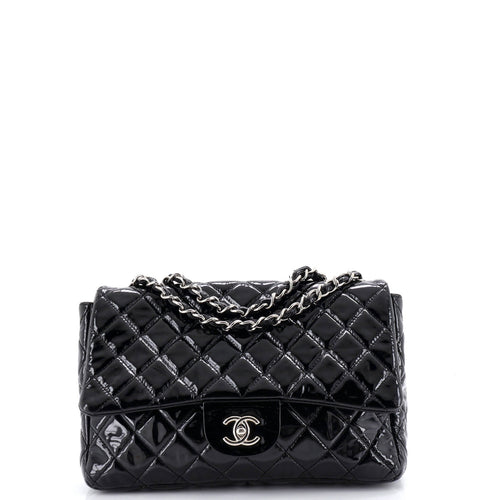 CHANEL Classic Single Flap Bag Quilted Patent Jumbo