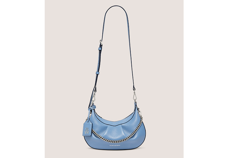 Stuart Weitzman Stellar Crescent Bag, strukturiertes Leder in Blaustahloptik, ohne Abmessung