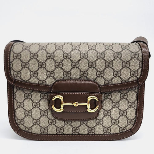 Beige/Brown GG Canvas and Leather 1955 Horsebit Shoulder Bag
