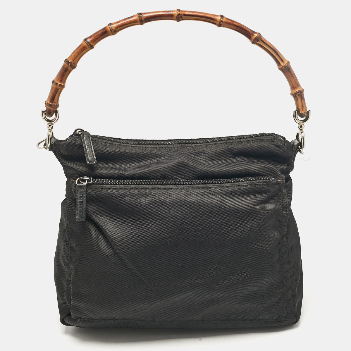 Gucci Black Nylon and Patent Leather Bamboo Hobo