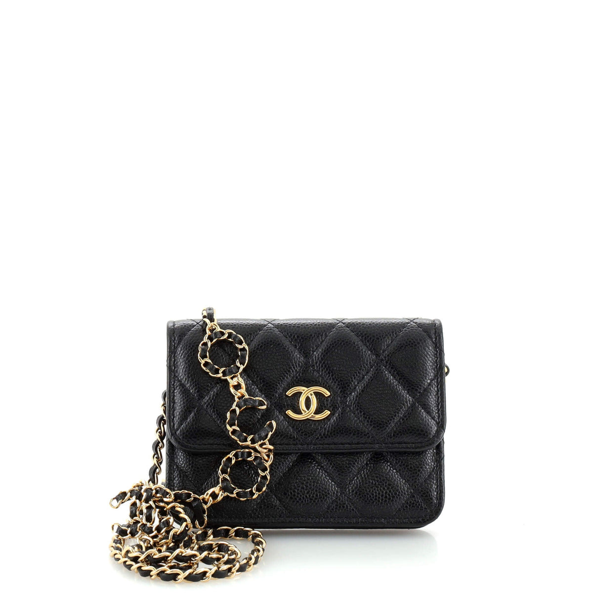 Chanel CHANEL Miss Coco Strap Flap Clutch with Chain Quilted Caviar Mini