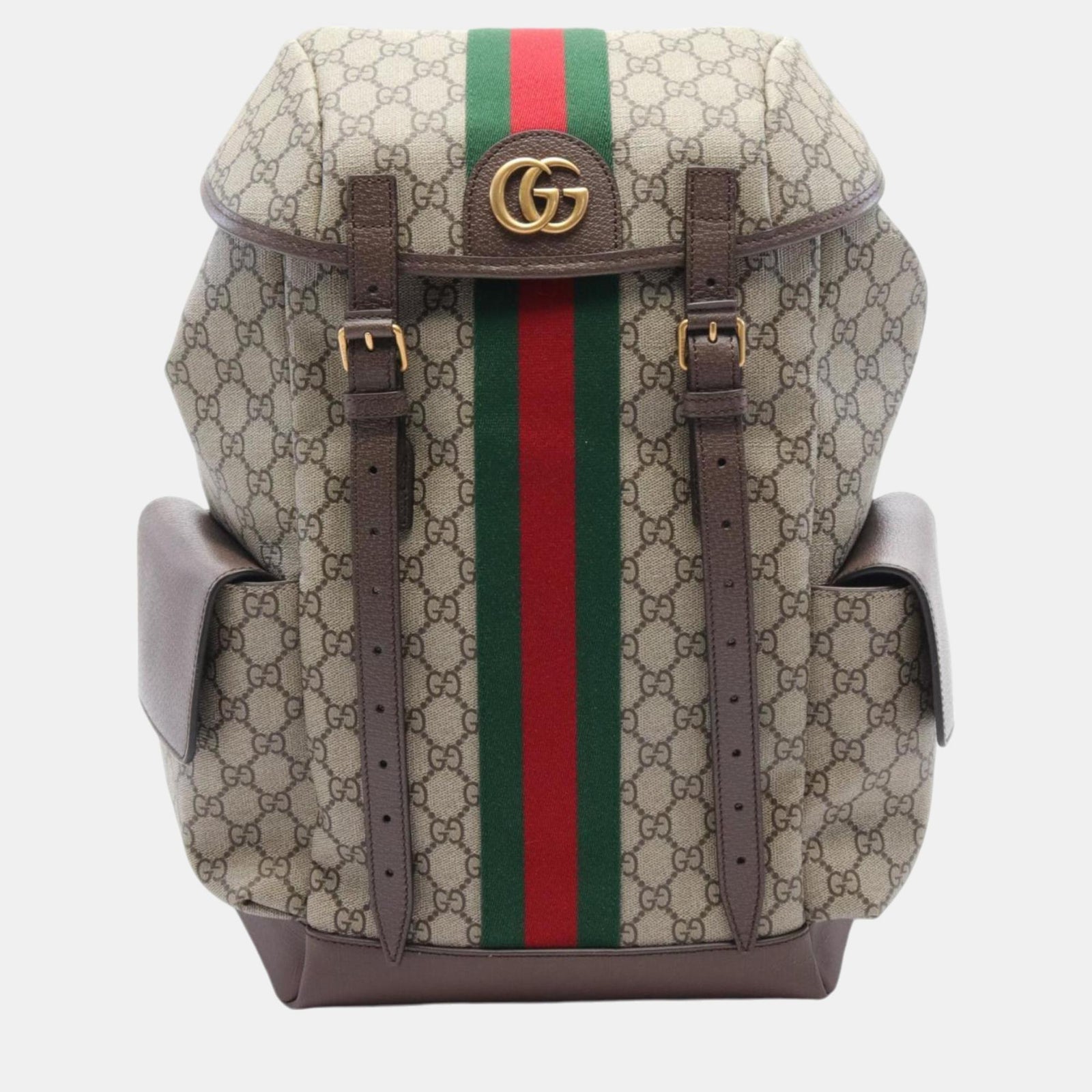 Gucci Beigebrauner, mehrfarbiger Ophidia GG Supreme-Rucksack aus beschichtetem Canvas-Leder