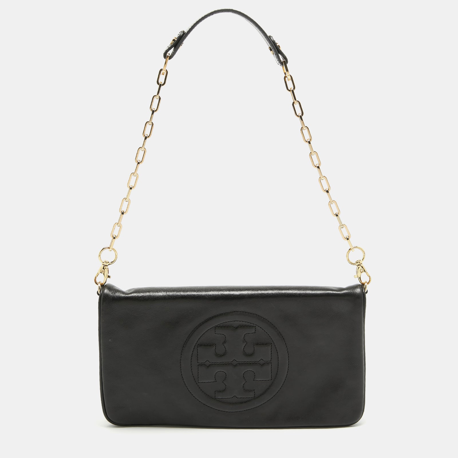 Tory Burch Black Leather Reva Chain Flap Bag