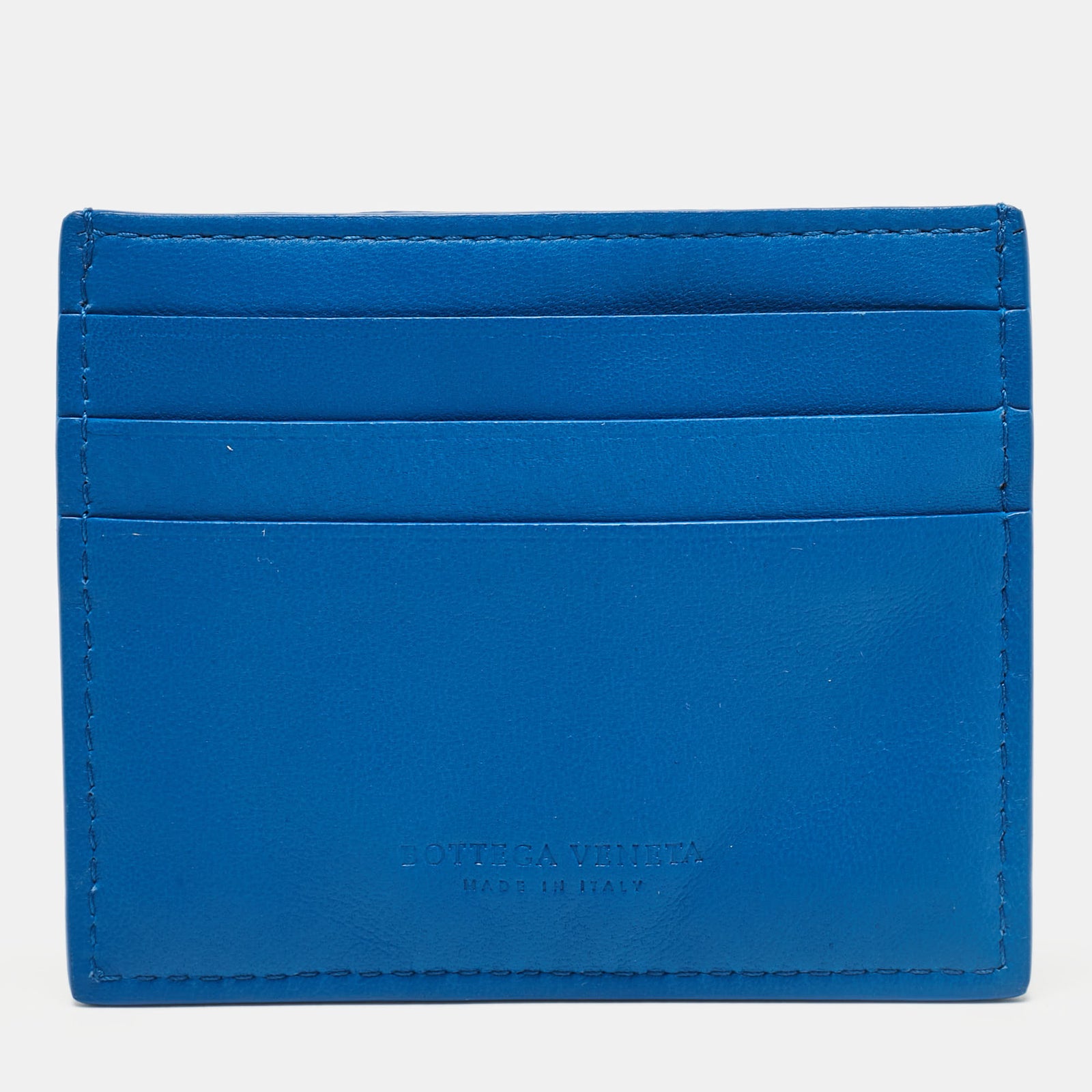 Bottega Veneta Porte-cartes en cuir bleu Maxi Intrecciato