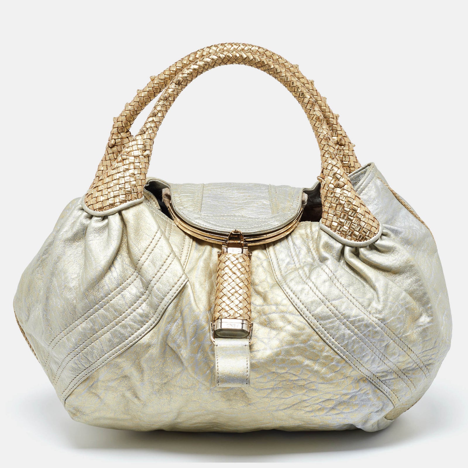 Fendi Metallic Gold Textured Leather Spy Hobo