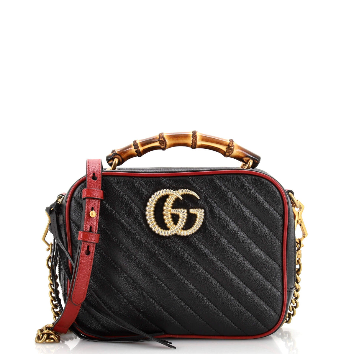 Gucci GUCCI Marmont Torchon Bamboo Camera Bag Diagonal Quilted Leather Small