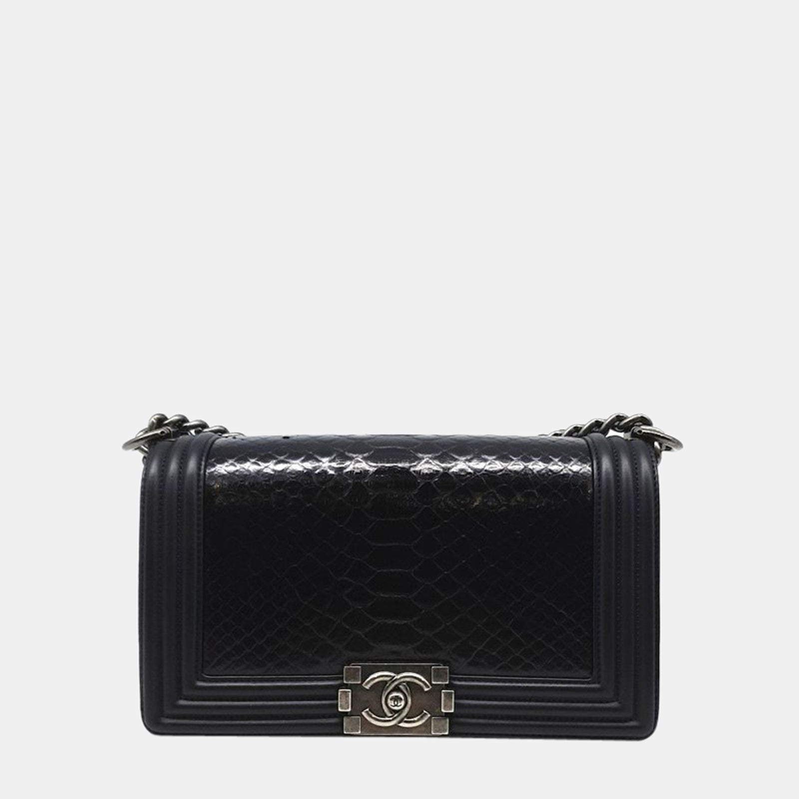 Chanel Black Python Leather Boy Bag