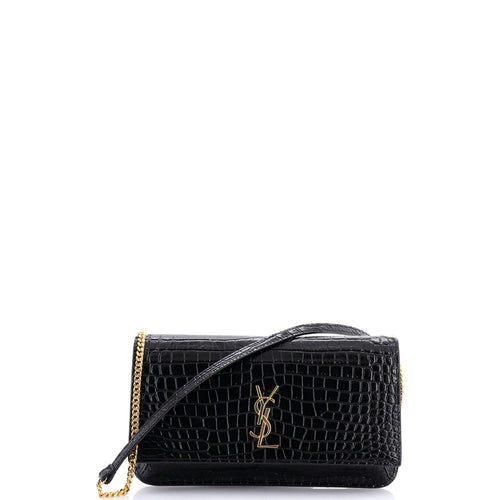 Classic Monogram Phone Holder Shoulder Bag Crocodile Embossed Leather