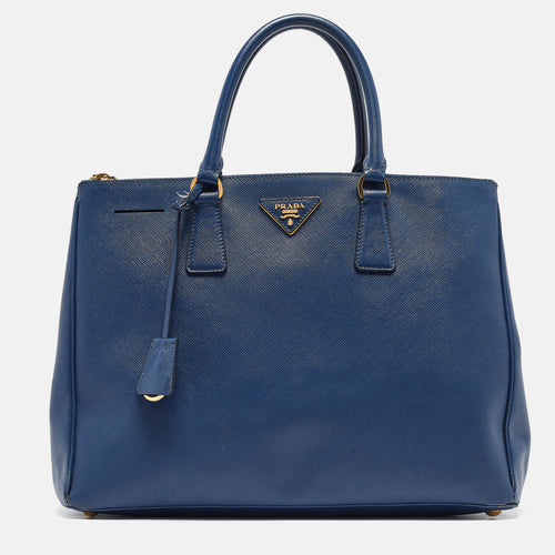 Navy Blue Saffiano Lux Leather Medium Galleria Double Zip Tote